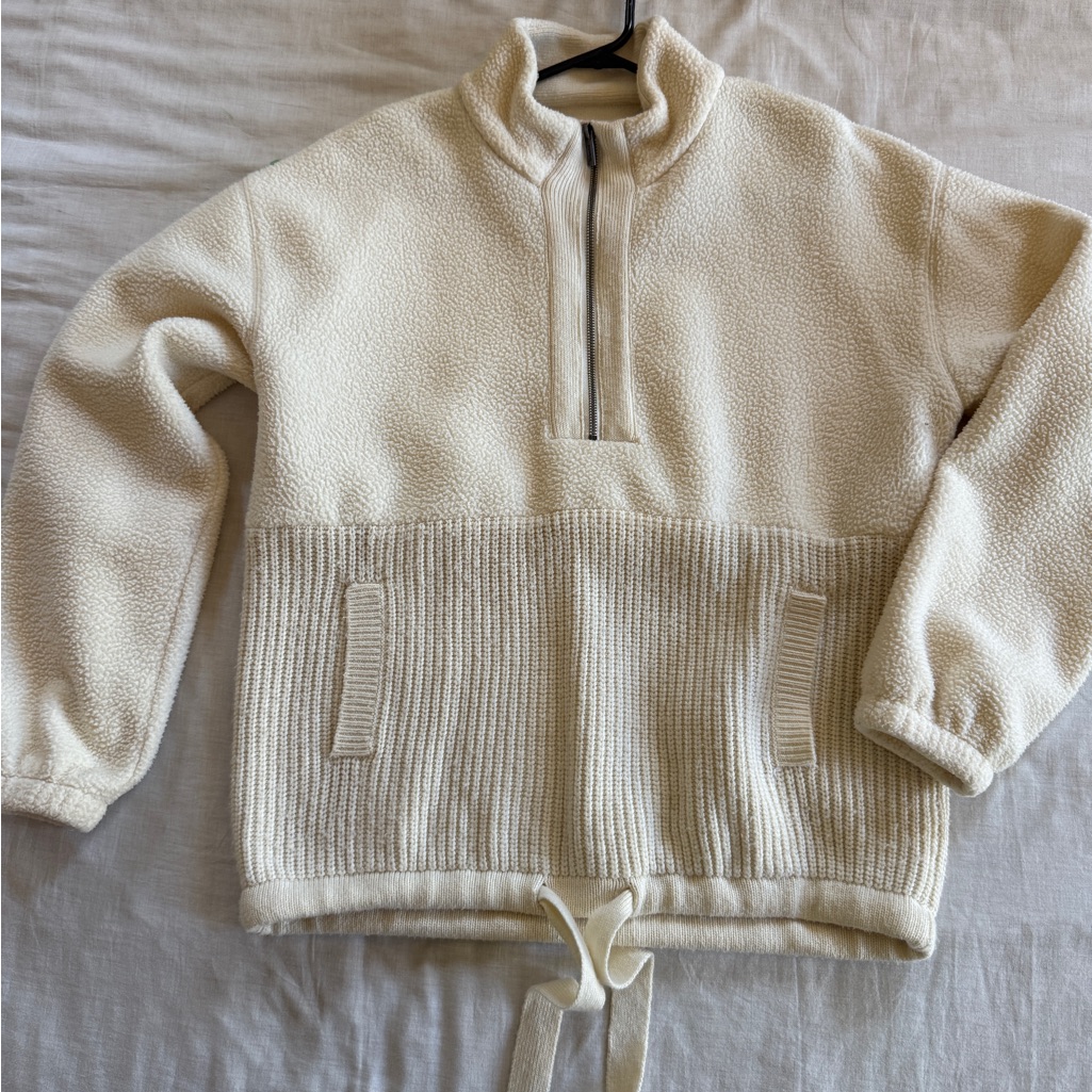 Splendid Cream Fleece Sweater Pullover With Half-Zip